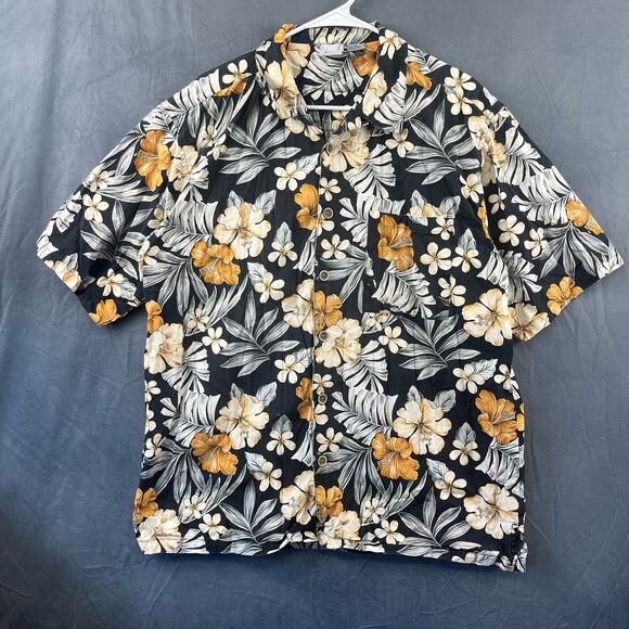 Vintage Ocean Pacific OP Sport Hawaiian Button Down Shirt Hibiscus Floral Large - Picture 1 of 9